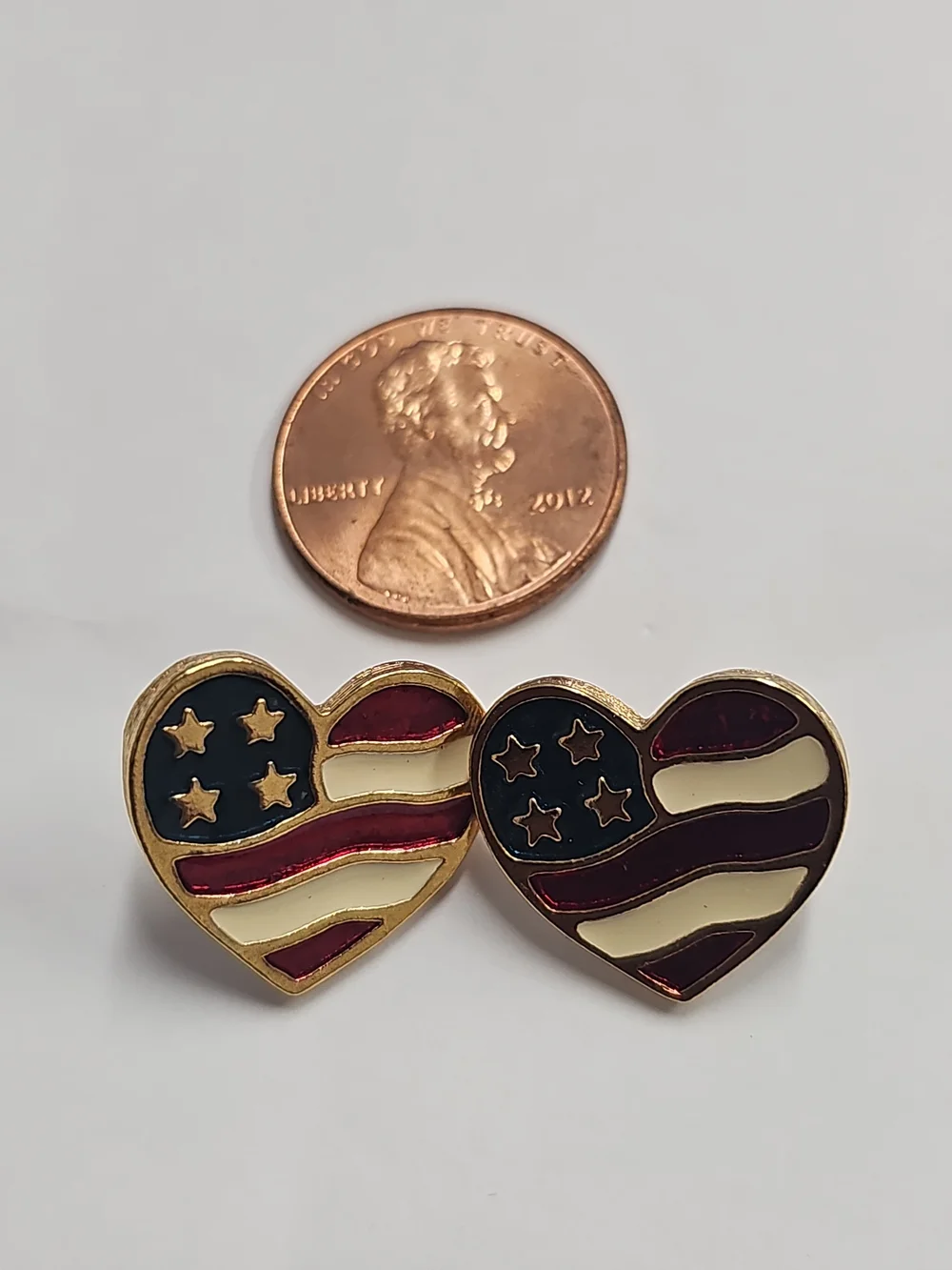 Avon Gold-Tone Heart Flag Enamel Stud Earrings - Red, White & Navy